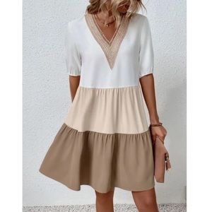 Boho Color Block Lace Oversized Mini Dress